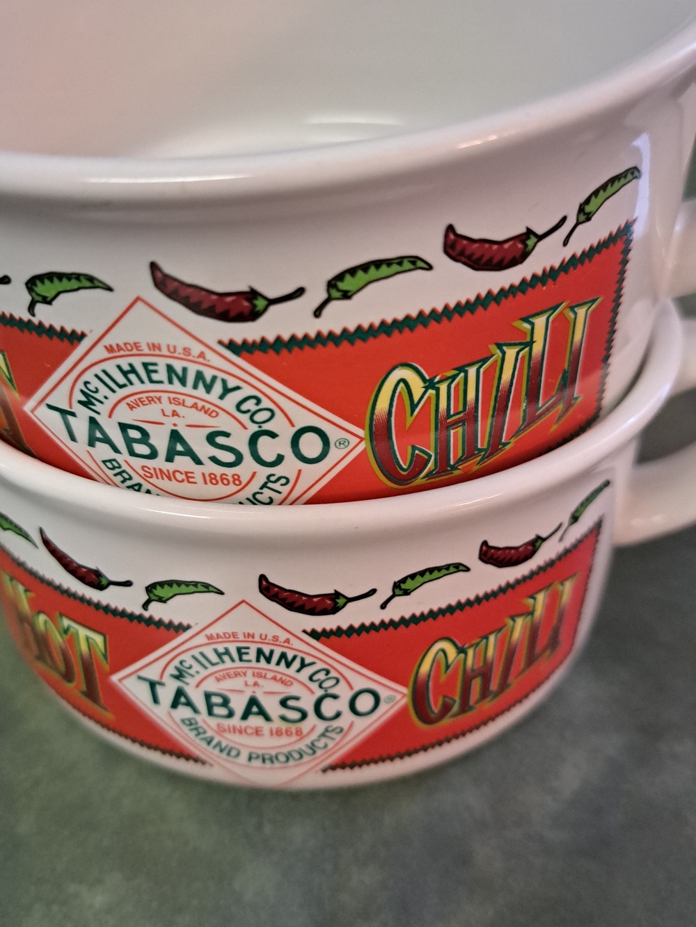 Tabasco White Ceramic Chili Bowls with Red and Green Graphics - Set of 4